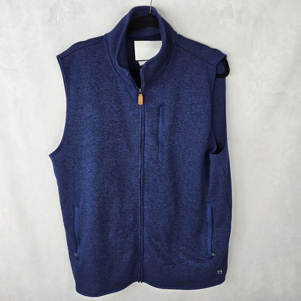 Crown & Ivy Mens Sweater Fleece Vest Blue Eve Full Zip Mock‎ Neck Medium NEW